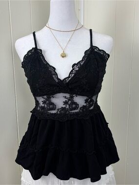 J for Justify Black Lace-Trim Spaghetti Strap Camisole